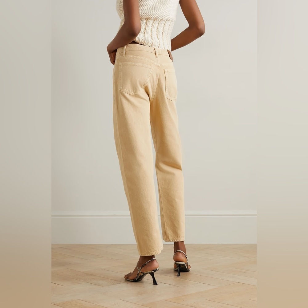 Nwt Toteme Twisted Seam Mid Rise Straight Leg Jeans Pants Sand Tan Washed Beige — image 4 of 8
